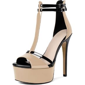 Esvowido Women's Sandals T-Strap Open Peep Toe Platform Heels Heeled Sandals Strappy Stiletto High Heels 5.5 Inch Ankle Strap Pump Shoes with Back Zipper in Saudi Arabia