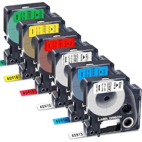 Label Orison-Replacement for Dymo D1 Labels Tape Combo Set 40913 40910 40918 40916 40917 40919 for LabelManager 160 260P 210D 450D,9mm 3/8'' W x 23' L-6 Cartridges
