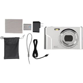 Portable Digital Camera, Mini Compact Pocket Camera Eye Display 16X Zoom 48MP for Adults for Photography (Space Silver)