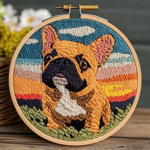 مجموعات إبرة DIY Punch للمبتدئين CATOR CARTON CORGI DOG وعباد الشمس مع Hoop Embroidery Punch Enger Starter Craft Set سهلة للبالغين والهدايا مهرجان وديكور 20x20cm-1 in Saudi Arabia