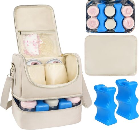 Wearable Breast Pump Bag with Cooler Compartment Fits for Willow/Elvie/Momcozy M5/S12 Pro/Medela, Breast Milk Travel Tote Bag with Ice Pack & Waterproof Mat,Black in Saudi Arabia