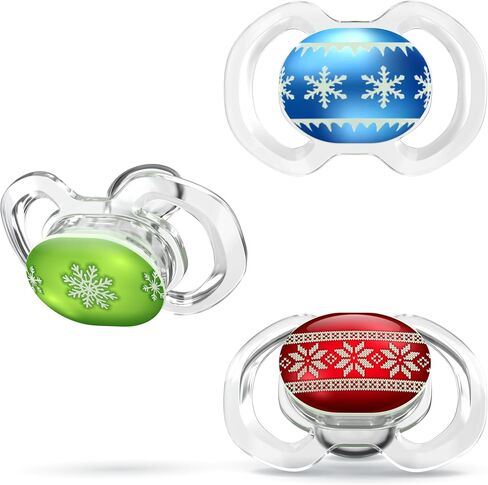 Smilo Baby Christmas Pacifier - 3 Pack of Slimline Pacifiers for Babies - 100% Silicone Newborn Pacifiers BPA Free - Glow in The Dark - Christmas Original in Saudi Arabia