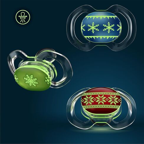 Smilo Baby Christmas Pacifier - 3 Pack of Slimline Pacifiers for Babies - 100% Silicone Newborn Pacifiers BPA Free - Glow in The Dark - Christmas Original in Saudi Arabia