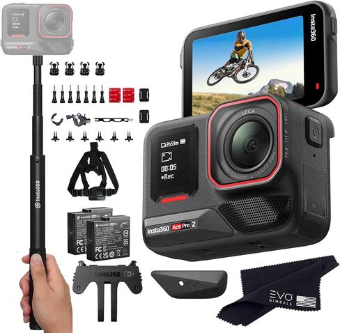 Insta360 Ace Pro 2 Bike Bundle- 8K Waterproof Action Camera Co-Engineered with Leica, Flagship 1/1.3" Sensor, 8K30, 2.5" Flip Screen|Includes Bike Bundle, Invisible Selfie Stick (512GB) in Saudi Arabia