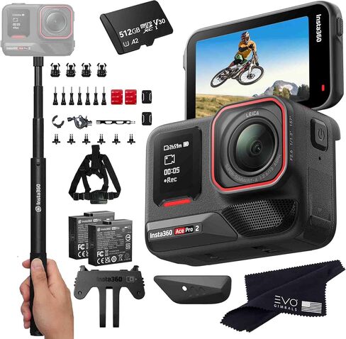 Insta360 Ace Pro 2 Bike Bundle- 8K Waterproof Action Camera Co-Engineered with Leica, Flagship 1/1.3" Sensor, 8K30, 2.5" Flip Screen|Includes Bike Bundle, Invisible Selfie Stick (512GB) in Saudi Arabia