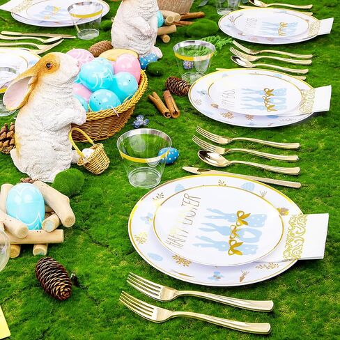 Morejoy 175PCS Thanksgiving Plastic Plates, Pink Gold Plastic Plates Disposable Include: 25 Dinner Plates, 25Dessert Plates,25 Cups,25 Forks,25 Knives,25 Spoons,25 Napkins,Perfect for Thanksgiving. in Saudi Arabia