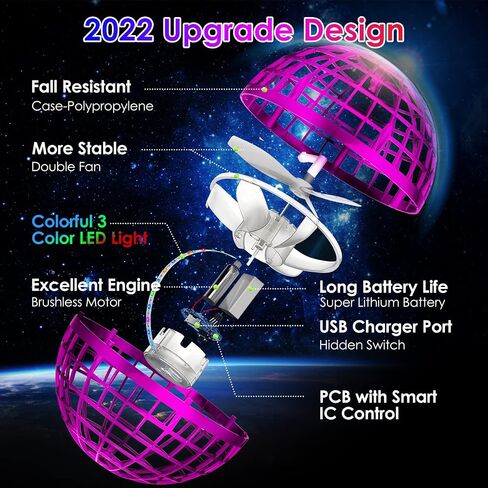 Flying Orb Ball 2025 Upgrade Hover Boomerang Ball, Hand Controlled Mini Galactic Spinning Drone Cool Kids Toy for Ages 8-13 Boys Girls Christmas Birthday Gifts(Pink) in Saudi Arabia