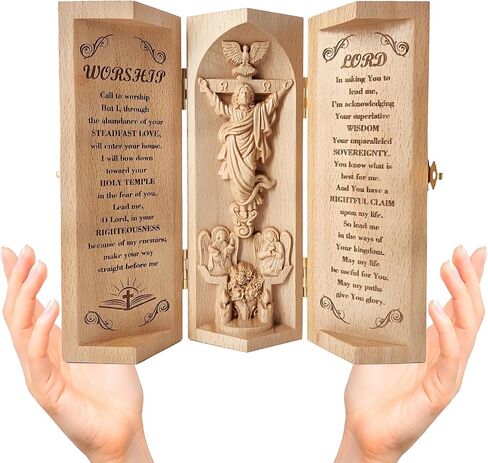 Statue of Jesus Prayer Box Christian Decor - Catholic Wooden Statue - Nativity Family Figurine Decoration - 6 Inch Boxwood Christus Cylinder Statue Decor Collectible Religious Ornaments Gifts in Saudi Arabia