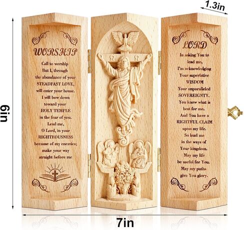 Statue of Jesus Prayer Box Christian Decor - Catholic Wooden Statue - Nativity Family Figurine Decoration - 6 Inch Boxwood Christus Cylinder Statue Decor Collectible Religious Ornaments Gifts in Saudi Arabia