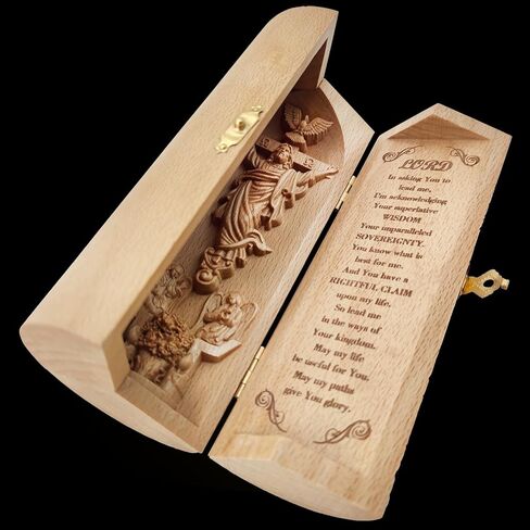 Statue of Jesus Prayer Box Christian Decor - Catholic Wooden Statue - Nativity Family Figurine Decoration - 6 Inch Boxwood Christus Cylinder Statue Decor Collectible Religious Ornaments Gifts in Saudi Arabia
