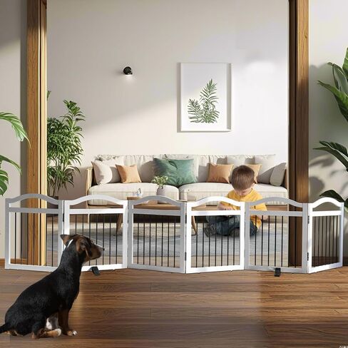 Freestanding Pet Gate Indoor Wooden Dog Gates for Doorways White Foldable Dog Fence for Stairs Puppy Gate for The House,Support Feet Included,Cedar,24" Height-3 Panels in Saudi Arabia