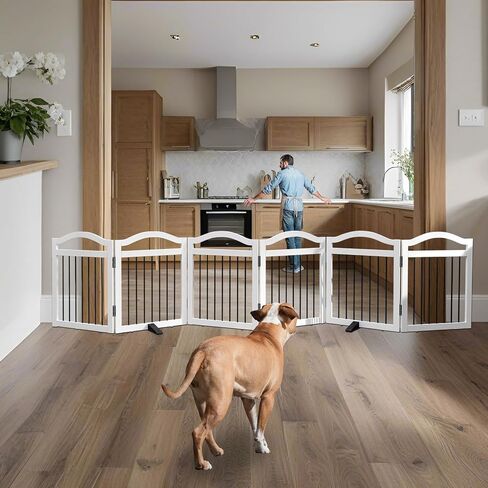 Freestanding Pet Gate Indoor Wooden Dog Gates for Doorways White Foldable Dog Fence for Stairs Puppy Gate for The House,Support Feet Included,Cedar,24" Height-3 Panels in Saudi Arabia