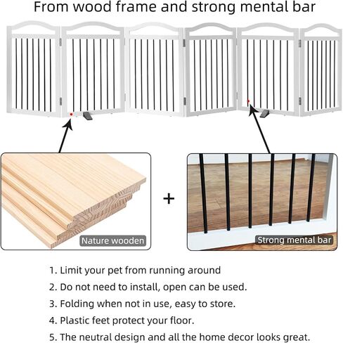Freestanding Pet Gate Indoor Wooden Dog Gates for Doorways White Foldable Dog Fence for Stairs Puppy Gate for The House,Support Feet Included,Cedar,24" Height-3 Panels in Saudi Arabia