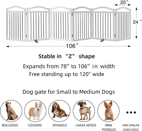 Freestanding Pet Gate Indoor Wooden Dog Gates for Doorways White Foldable Dog Fence for Stairs Puppy Gate for The House,Support Feet Included,Cedar,24" Height-3 Panels in Saudi Arabia