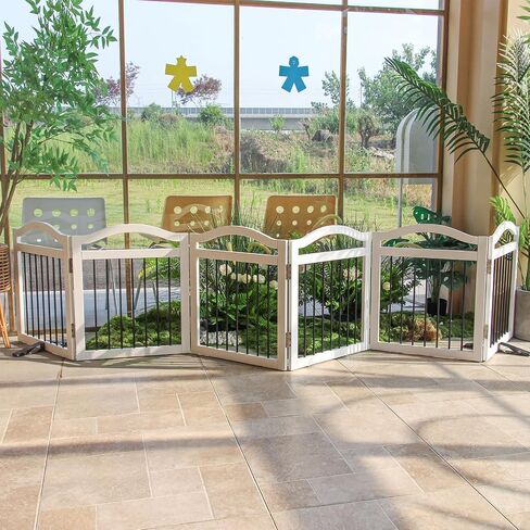 Freestanding Pet Gate Indoor Wooden Dog Gates for Doorways White Foldable Dog Fence for Stairs Puppy Gate for The House,Support Feet Included,Cedar,24" Height-3 Panels in Saudi Arabia