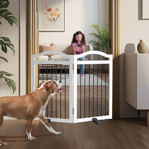 Freestanding Pet Gate Indoor Wooden Dog Gates for Doorways White Foldable Dog Fence for Stairs Puppy Gate for The House,Support Feet Included,Cedar,24" Height-3 Panels in Saudi Arabia