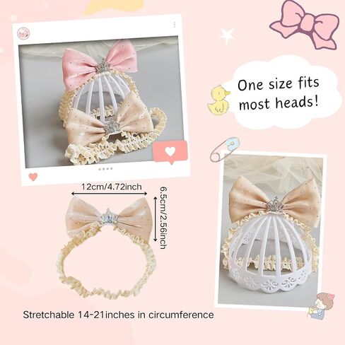 Lace Crown Hair Bow for Baby Girls Soft Tulle Elastic Headband Baby Shower Birthday Party Crown Hair Accessories for Newborn Infant Toddlers (Pink B, Adjustable) in Saudi Arabia