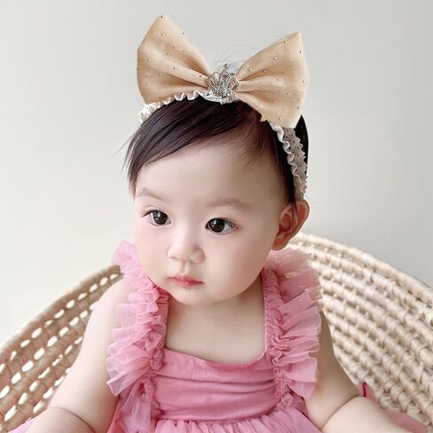 Lace Crown Hair Bow for Baby Girls Soft Tulle Elastic Headband Baby Shower Birthday Party Crown Hair Accessories for Newborn Infant Toddlers (Pink B, Adjustable) in Saudi Arabia