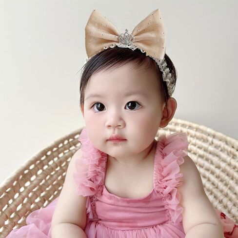 Lace Crown Hair Bow for Baby Girls Soft Tulle Elastic Headband Baby Shower Birthday Party Crown Hair Accessories for Newborn Infant Toddlers (Pink B, Adjustable) in Saudi Arabia