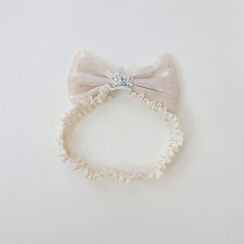 Lace Crown Hair Bow for Baby Girls Soft Tulle Elastic Headband Baby Shower Birthday Party Crown Hair Accessories for Newborn Infant Toddlers (Pink B, Adjustable) in Saudi Arabia