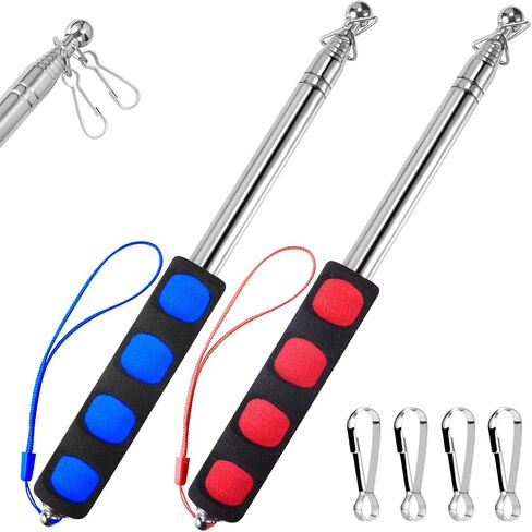 1.6M Telescopic Handheld Flagpoles with Clips, 5 Feet Thick Portable Stainless Steel Telescopic Banner Flag Pole - Tour Guide Flag Pole - Teaching Pointer Stick - 2 Pack (5 Ft, Red+Blue) in Saudi Arabia