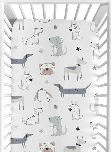 Sweet Jojo Designs Dog Boy Girl Unisex/Gender Neutral Baby Fitted Crib Sheet Set Infant Newborn Nursery Toddler Bed Room Standard Mattress 2pc Grey Taupe Blue Modern Puppy Watercolor Black White Hatch in Saudi Arabia