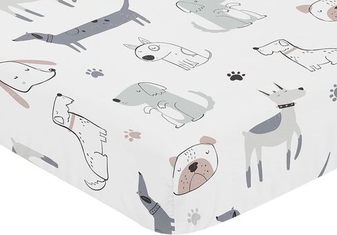 Sweet Jojo Designs Dog Boy Girl Unisex/Gender Neutral Baby Fitted Crib Sheet Set Infant Newborn Nursery Toddler Bed Room Standard Mattress 2pc Grey Taupe Blue Modern Puppy Watercolor Black White Hatch in Saudi Arabia