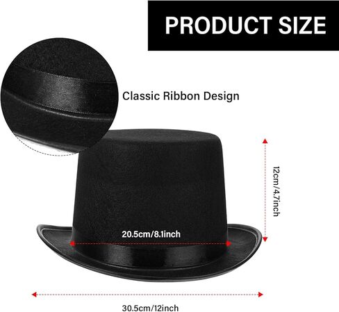 SATINIOR 12 Pcs Black Felt Magician Hats Bulk Costume Bowler Hats for Men Kids Women DIY Halloween Cosplay Party Supplies (Classic) in Kuwait
