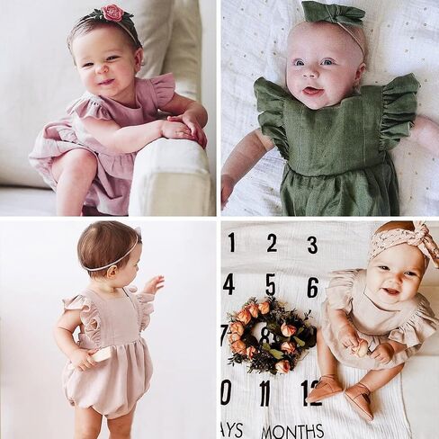 Simplee kids Baby Girls Handmade Solid Color Romper for Spring Newborn Infant Baby Outfit Jumpsuit Bodysuit in Saudi Arabia