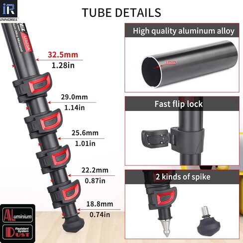 INNOREL U285A Camera Monopod 66.9 in/170 cm Aluminum Alloy 5-Section with Fast Flip Lock Travel Monopod for Canon Nikon Sony DSLR Camera Video Camcorder DV Photography Bracket Load 22 lb/10 kg in Saudi Arabia