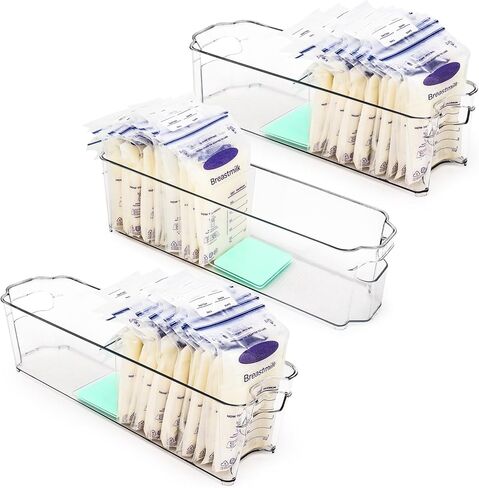 Breast Milk Storage Containers for Fridge, Fridge Organizer Bins with L-Shaped Compressor Inserts for Flattening Breastmilk Bags, and Space-Saving Design(Set of 2) in Saudi Arabia