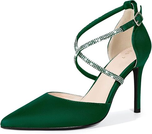 Perphy Pointed Toe Crisscross Rhinestone Ankle Strap Stiletto Heel Pumps for Women in Saudi Arabia