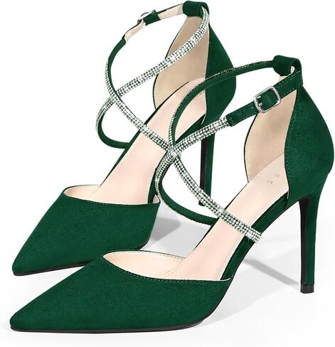 Perphy Pointed Toe Crisscross Rhinestone Ankle Strap Stiletto Heel Pumps for Women in Saudi Arabia