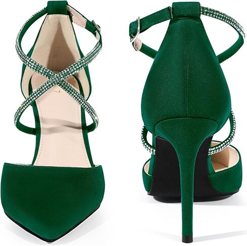 Perphy Pointed Toe Crisscross Rhinestone Ankle Strap Stiletto Heel Pumps for Women in Saudi Arabia