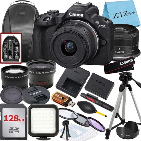 Canon EOS R50 Mirrorless Camera with RF-S 18-45mm Lens + 32GB Memory Card + Backpack + Widgeangle + ZeeTech Accessory Bundle (Renewed) in Saudi Arabia