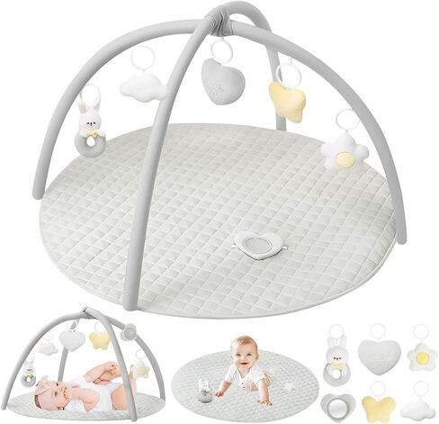 Baby Gym Play Mat, Tummy Time Mat with 6 Detachable Toys, Stylish Activity Play Mat for Babies 0-6-12 Months, Essential Gift for Newborns and Toddlers, Pink in Saudi Arabia