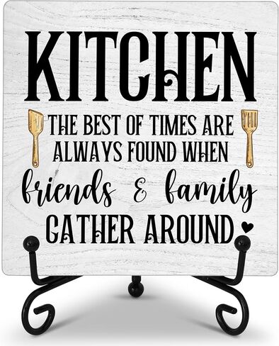 Kitchen Decor, Kitchen Are Made for Family Together, Funny Kitchen Desk Decor with Iron Stand, Wood Plaque Desk Decorative Sign for Dining Room Decor-E03 in Saudi Arabia