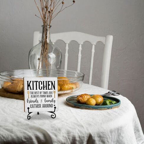 Kitchen Decor, Kitchen Are Made for Family Together, Funny Kitchen Desk Decor with Iron Stand, Wood Plaque Desk Decorative Sign for Dining Room Decor-E03 in Saudi Arabia