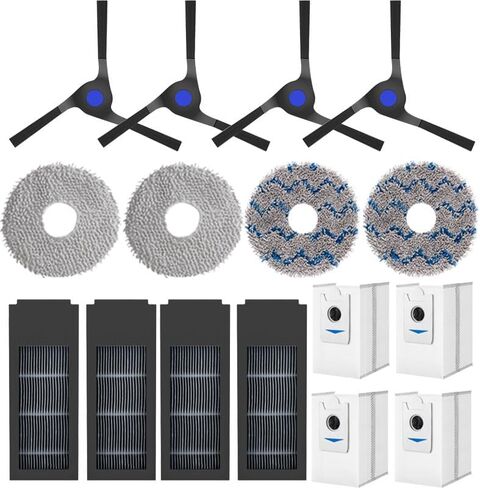 Spare Parts Accessories Kit Compatible With ECOVACS DEEBOT X2 Omni Vacuum Cleaner.1 Main Rubber Brush,1 Normal Main Brush,4 Side Brush,4 Hepa Filters,4 Mop Pads,3 Dust Bags (17 Pack-Black) in Saudi Arabia