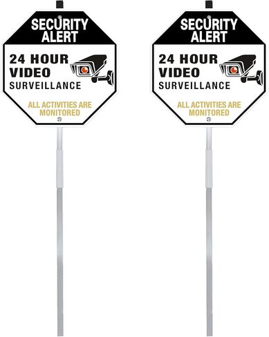 Security Alert 24 Hour Video Surveillance Sign All Activities Are Monitored, Rustproof Aluminum Yard Sign with Stake, Reflective Metal Sign, CCTV Warning Sign Outdoor, Blue, 10 x 10 inch, 2 Pcs in Saudi Arabia