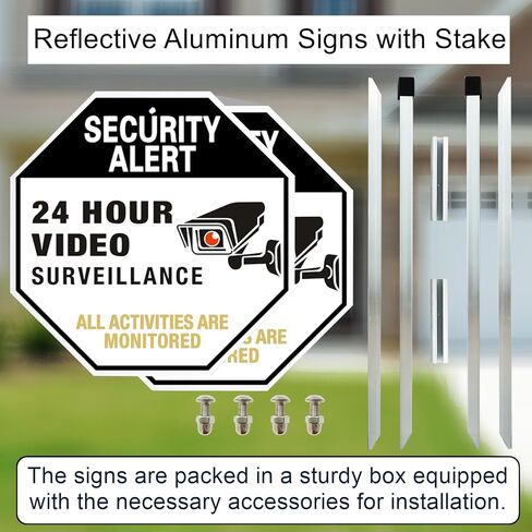 Security Alert 24 Hour Video Surveillance Sign All Activities Are Monitored, Rustproof Aluminum Yard Sign with Stake, Reflective Metal Sign, CCTV Warning Sign Outdoor, Blue, 10 x 10 inch, 2 Pcs in Saudi Arabia