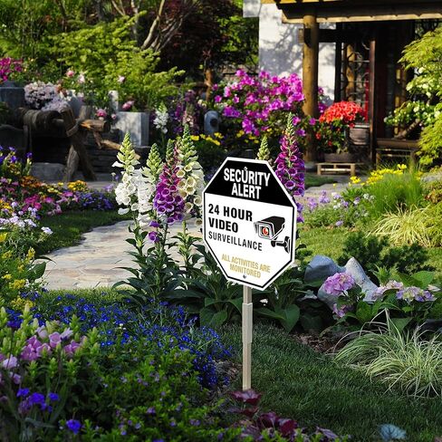 Security Alert 24 Hour Video Surveillance Sign All Activities Are Monitored, Rustproof Aluminum Yard Sign with Stake, Reflective Metal Sign, CCTV Warning Sign Outdoor, Blue, 10 x 10 inch, 2 Pcs in Saudi Arabia