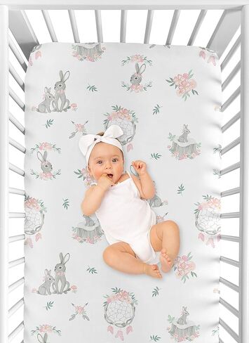 Sweet Jojo Designs Woodland Deer Floral Girl Baby Fitted Crib Sheet Set Infant Newborn Nursery Toddler Bed Room Standard Mattress 2p Pink Green Taupe Boho Bohemian Watercolor Forest Animal Shabby Chic in Saudi Arabia