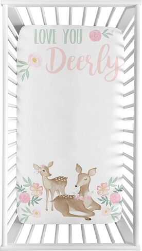Sweet Jojo Designs Woodland Deer Floral Girl Baby Fitted Crib Sheet Set Infant Newborn Nursery Toddler Bed Room Standard Mattress 2p Pink Green Taupe Boho Bohemian Watercolor Forest Animal Shabby Chic in Saudi Arabia