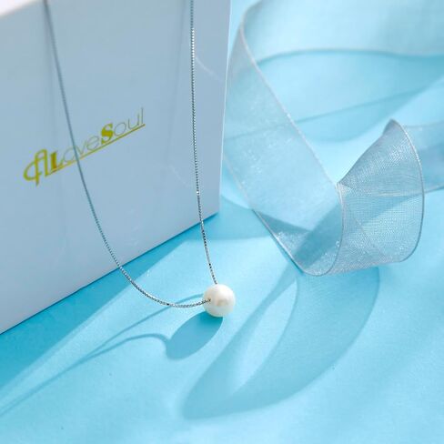 ALoveSoul 925 Sterling Silver Single Pearl Necklace - Necklace for Women Girls, Mother's Day Birthday Gift Ideas in Kuwait