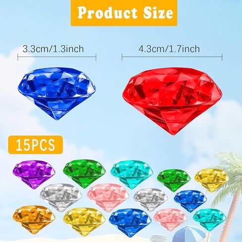 Diving Gem Pool Toys, Diving Gems for Pool for Kids, 16 Big Colorful Diamond Pirate Treasure Summer Underwater Gemstone Swimming Training Gift Water Toy Pool Games for Party Favors Birthday Decoration in Kuwait