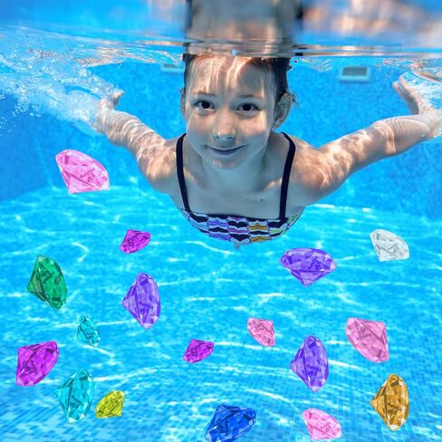 Diving Gem Pool Toys, Diving Gems for Pool for Kids, 16 Big Colorful Diamond Pirate Treasure Summer Underwater Gemstone Swimming Training Gift Water Toy Pool Games for Party Favors Birthday Decoration in Kuwait