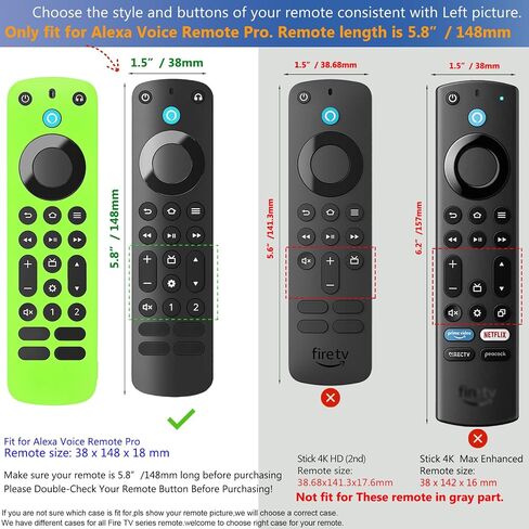 Pinowu Remote Cover Case (2pcs, Glow in The Dark) Compatible with Firetv Voice Remote Pro (2022 Released), Anti Slip Shockproof Silicone Sleeve with Wrist Strap (Green & Sky Blue) in Saudi Arabia