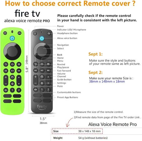 Pinowu Remote Cover Case (2pcs, Glow in The Dark) Compatible with Firetv Voice Remote Pro (2022 Released), Anti Slip Shockproof Silicone Sleeve with Wrist Strap (Green & Sky Blue) in Saudi Arabia