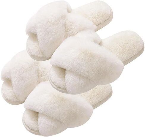Evshine 2Pairs 4Pairs Memory Foam Fuzzy House Slippers for Women | 2Pairs 4Pairs Faux Fur Cross Band Open Toe Indoor Slippers, Gifts for Women, Moms and Bridesmaids in Saudi Arabia